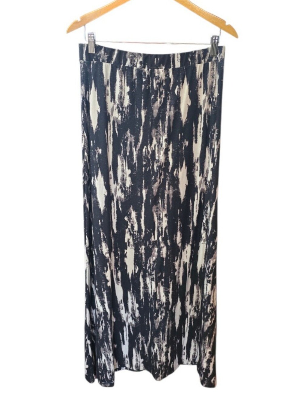 French Laundry Black Tan Brushstroke Print Maxi Skirt L